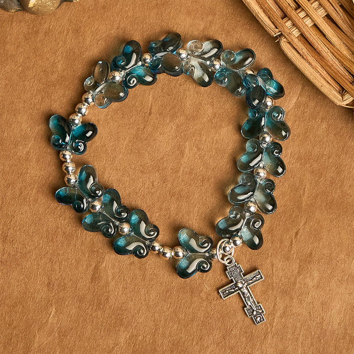 Christianartworkshop Wings of Devotion Shimmering Blue Butterfly Prayer Bracelet, Animal Rosary - image 11