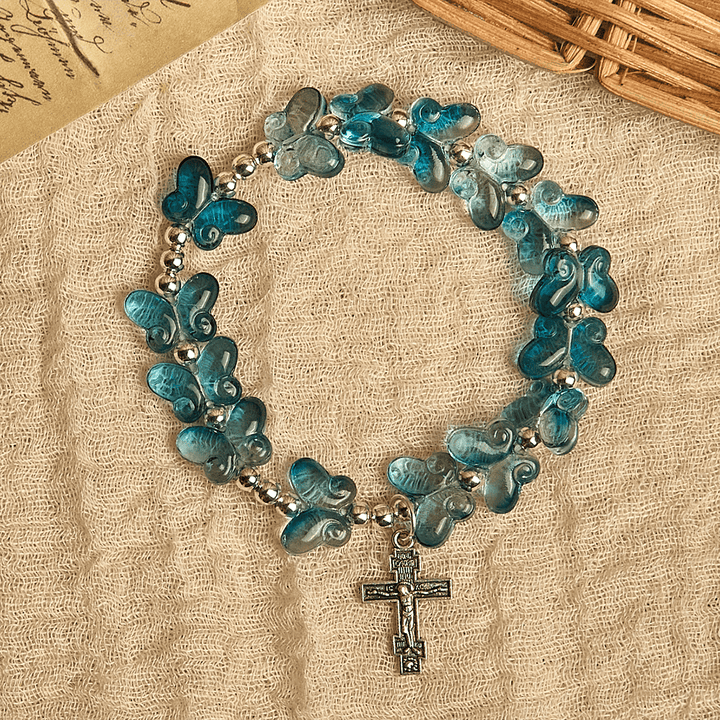 Christianartworkshop Wings of Devotion Shimmering Blue Butterfly Prayer Bracelet, Animal Rosary - image 10