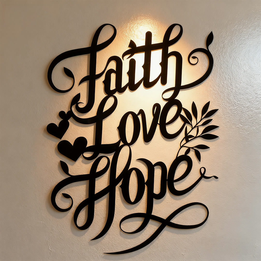 Christianartworkshop Faith Love Hope Script Metal Wall Decor with Heart & Leaf Accents - image 0
