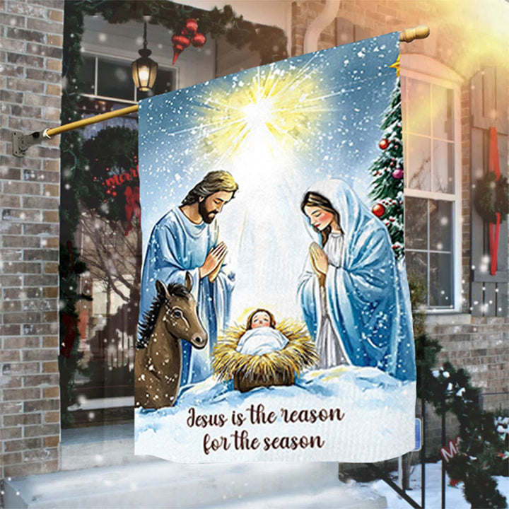 Rustic Style Nativity Scene Garden Flag with Holy Family: Embrace Christ's Miracle - image 4