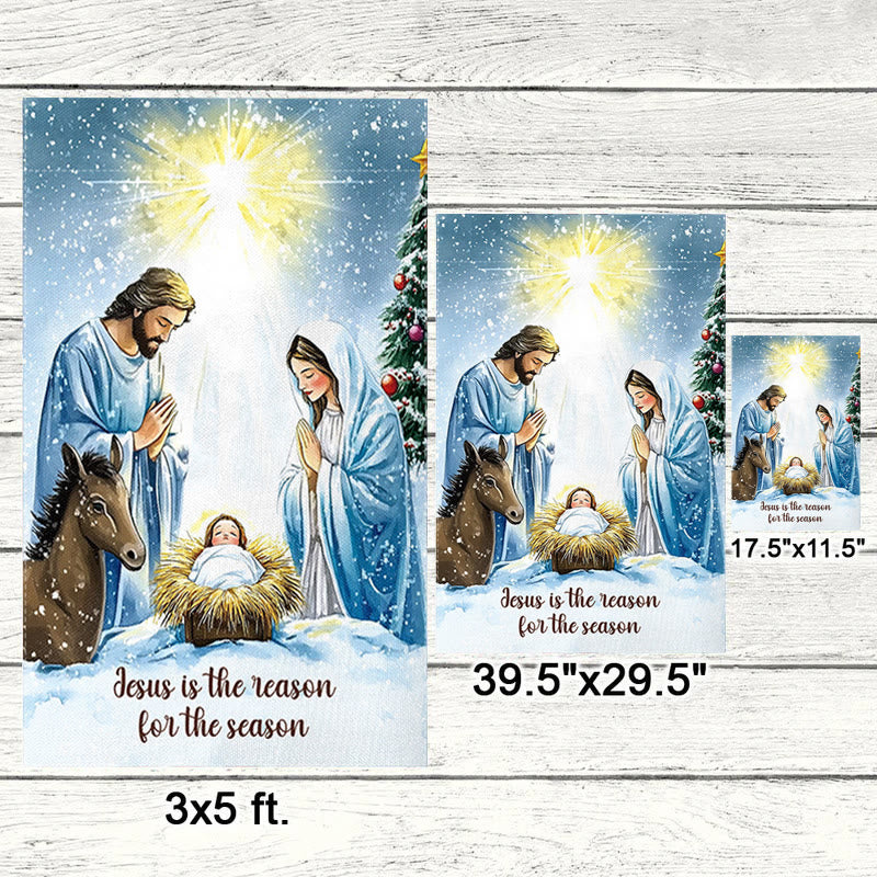 Rustic Style Nativity Scene Garden Flag with Holy Family: Embrace Christ's Miracle - image 1