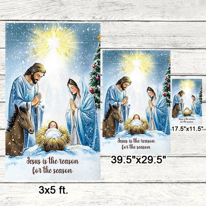 Rustic Style Nativity Scene Garden Flag with Holy Family: Embrace Christ's Miracle - image 1