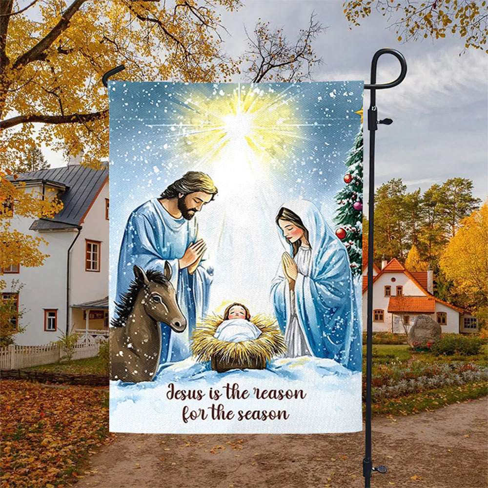 Rustic Style Nativity Scene Garden Flag with Holy Family: Embrace Christ's Miracle - image 2