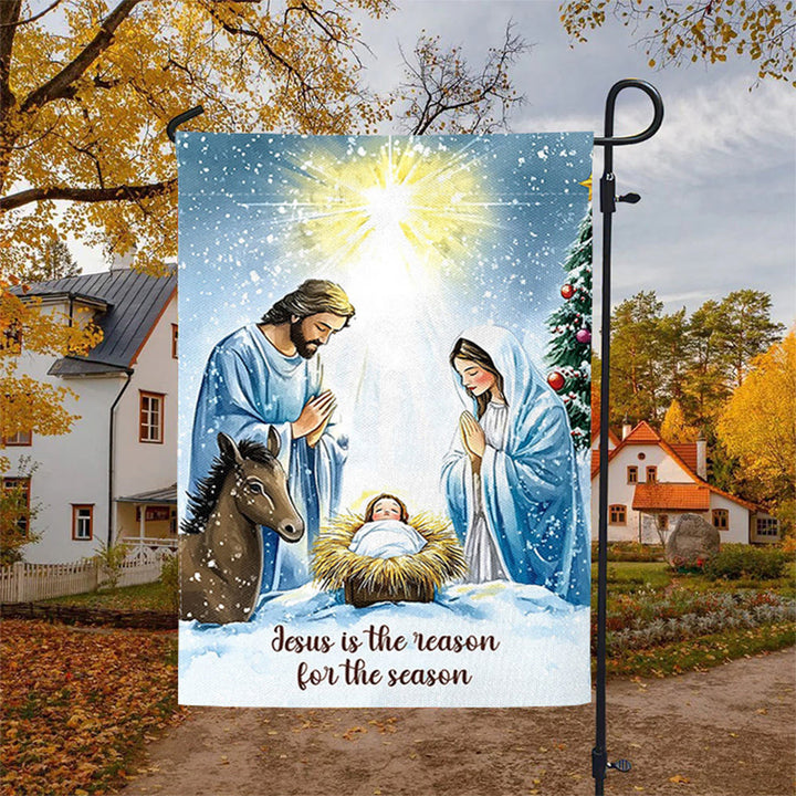 Rustic Style Nativity Scene Garden Flag with Holy Family: Embrace Christ's Miracle - image 2