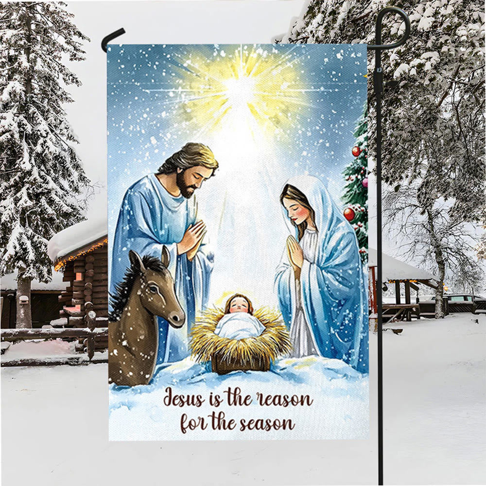 Rustic Style Nativity Scene Garden Flag with Holy Family: Embrace Christ's Miracle - image 3