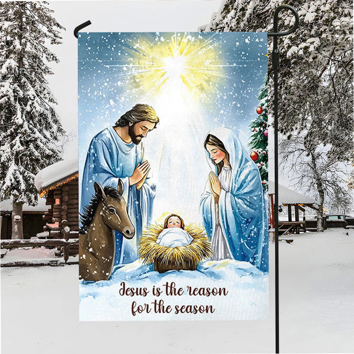 Rustic Style Nativity Scene Garden Flag with Holy Family: Embrace Christ's Miracle - image 3