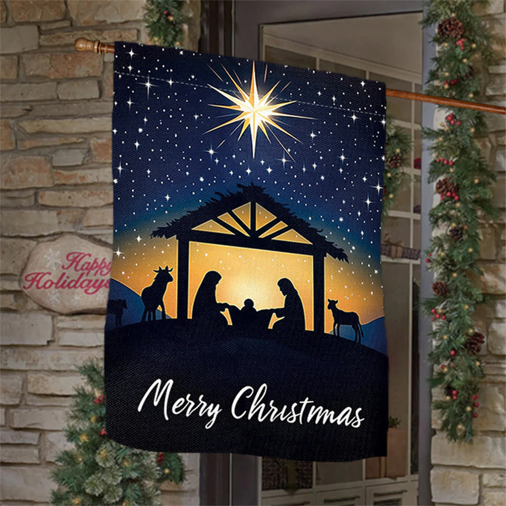 Christianartworkshop Bethlehem Star & Holy Family Christmas Garden Flag: Merry Christmas Display - 90×150cm (3×5 ft.) - image 0