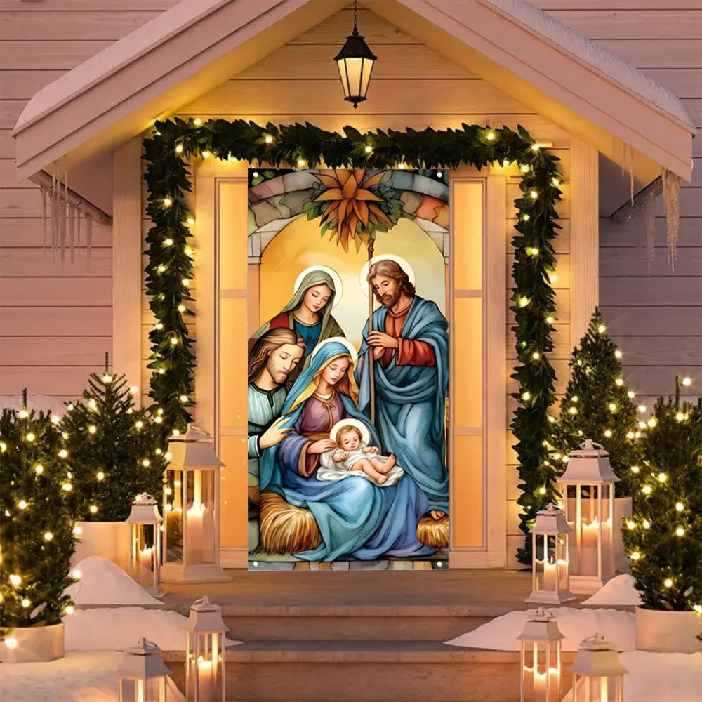 Vibrant Sacred Holy Family Door Curtain with Nativity Scene: Share Holiday Faith - image 1