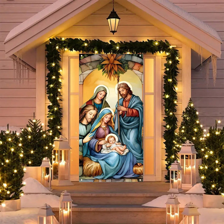 Vibrant Sacred Holy Family Door Curtain with Nativity Scene: Share Holiday Faith - image 1