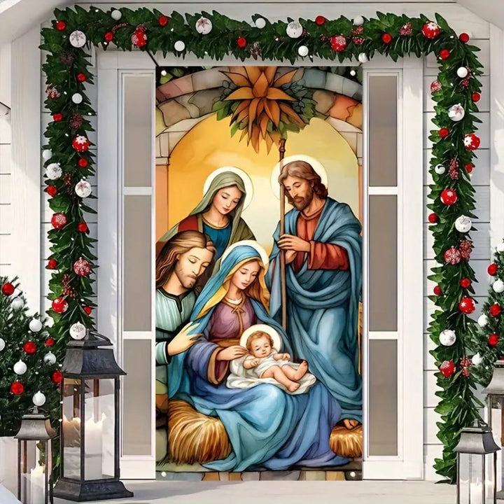 Vibrant Sacred Holy Family Door Curtain with Nativity Scene: Share Holiday Faith - 90*180cm - image 0