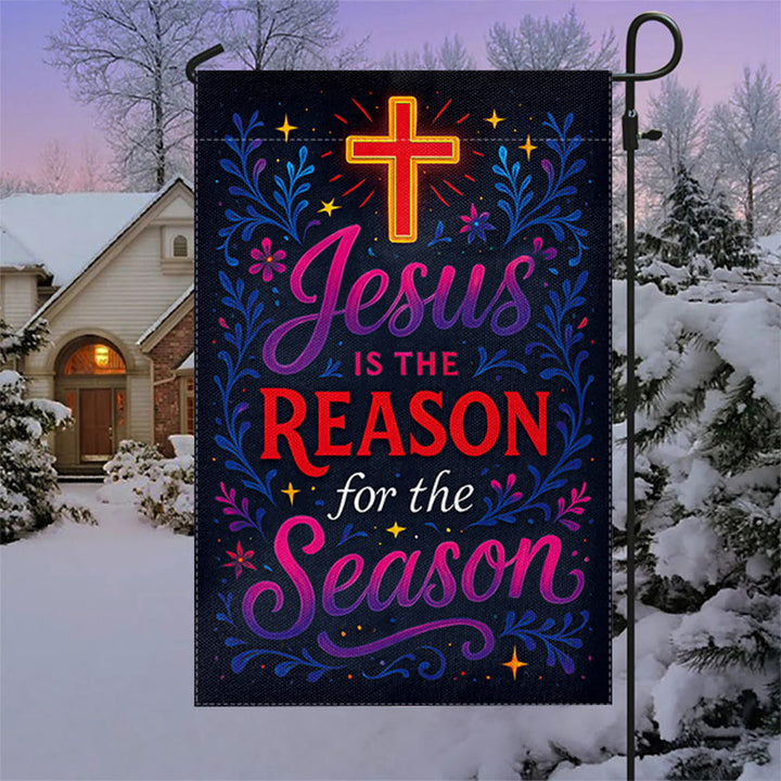 Christianartworkshop Vibrant Lettering Jesus is the Reason Cross Garden Flag - image 2