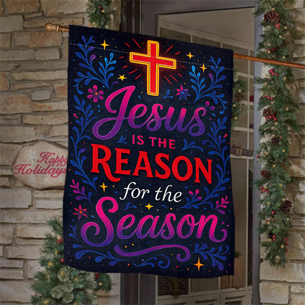 Christianartworkshop Vibrant Lettering Jesus is the Reason Cross Garden Flag - 90×150cm (3×5 ft.) - image 0