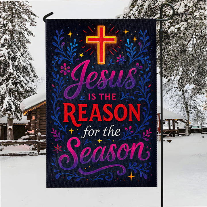 Christianartworkshop Vibrant Lettering Jesus is the Reason Cross Garden Flag - image 3