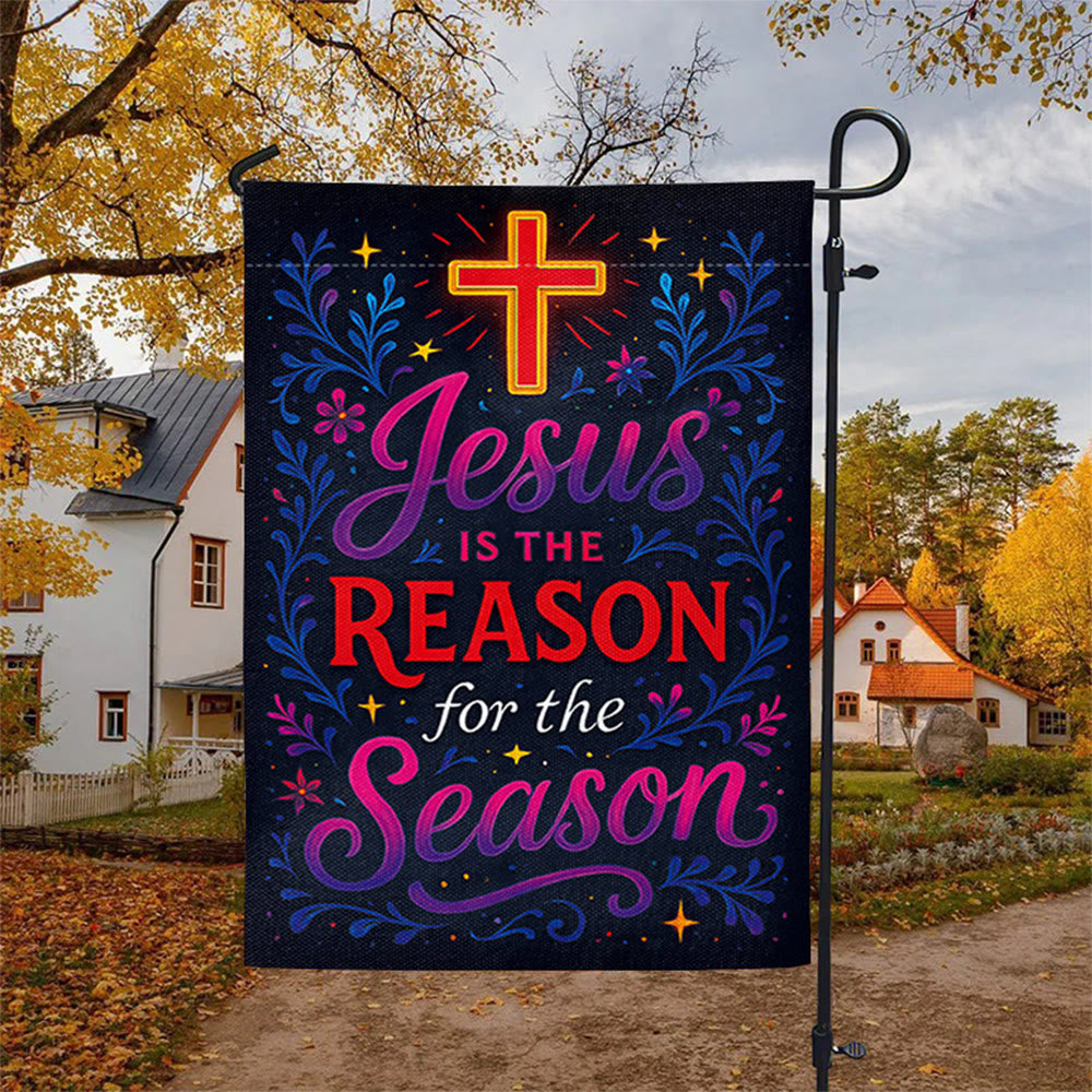 Christianartworkshop Vibrant Lettering Jesus is the Reason Cross Garden Flag - image 4