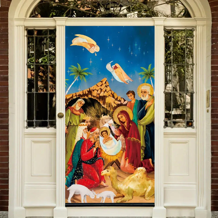 Christianartworkshop Vibrant Nativity Scene Door Curtain: Angels, Wise Men & Holy Family - image 3