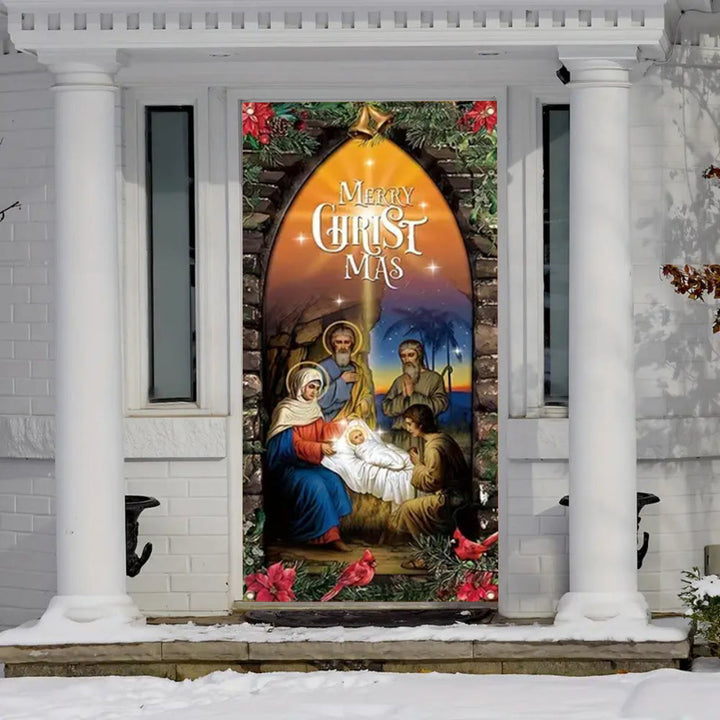 Christianartworkshop Illuminated - Style Holy Family Door Curtain: Nativity Christmas Decor - image 2