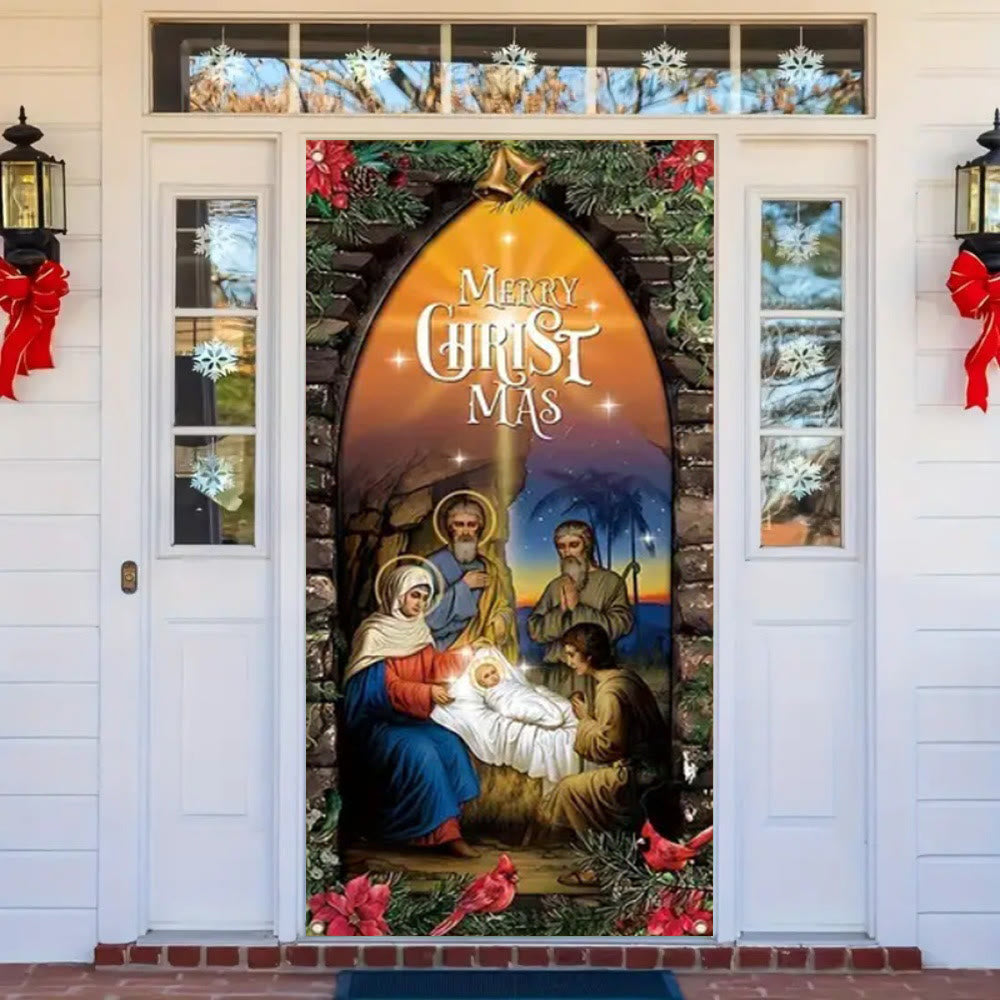 Christianartworkshop Illuminated - Style Holy Family Door Curtain: Nativity Christmas Decor - image 4
