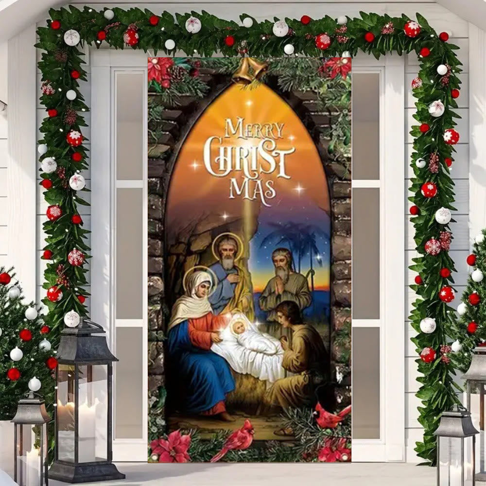 Christianartworkshop Illuminated - Style Holy Family Door Curtain: Nativity Christmas Decor - image 3