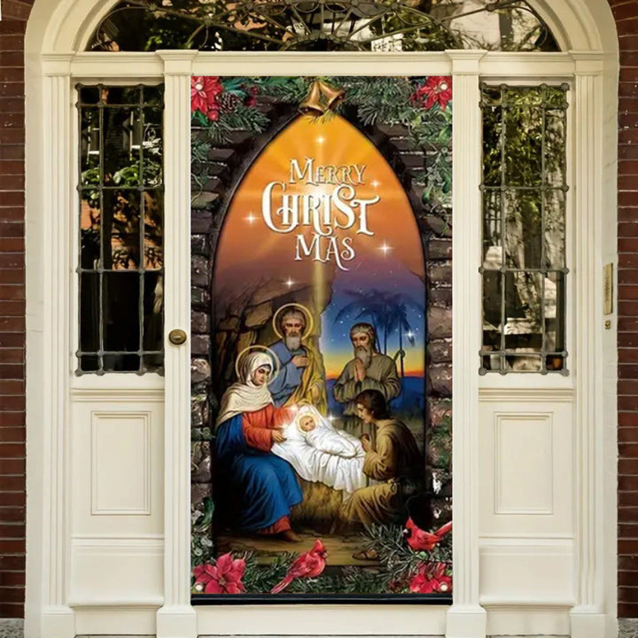 Christianartworkshop Illuminated - Style Holy Family Door Curtain: Nativity Christmas Decor - image 5