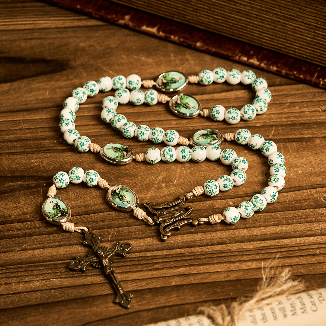 FREE Today: Christianartworkshop Graceful Green Floral Beads Marian Rosary with St. Jude Charm - image 2
