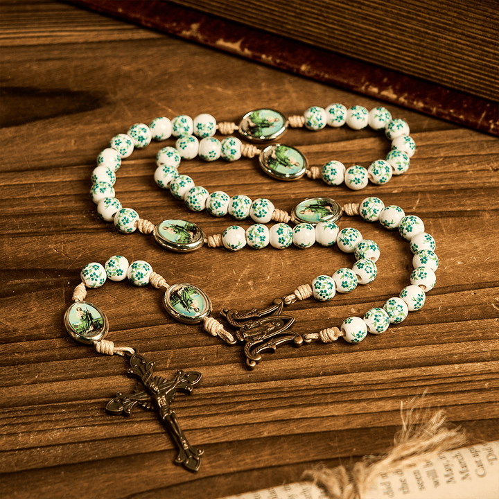 FREE Today: Christianartworkshop Graceful Green Floral Beads Marian Rosary with St. Jude Charm - image 2