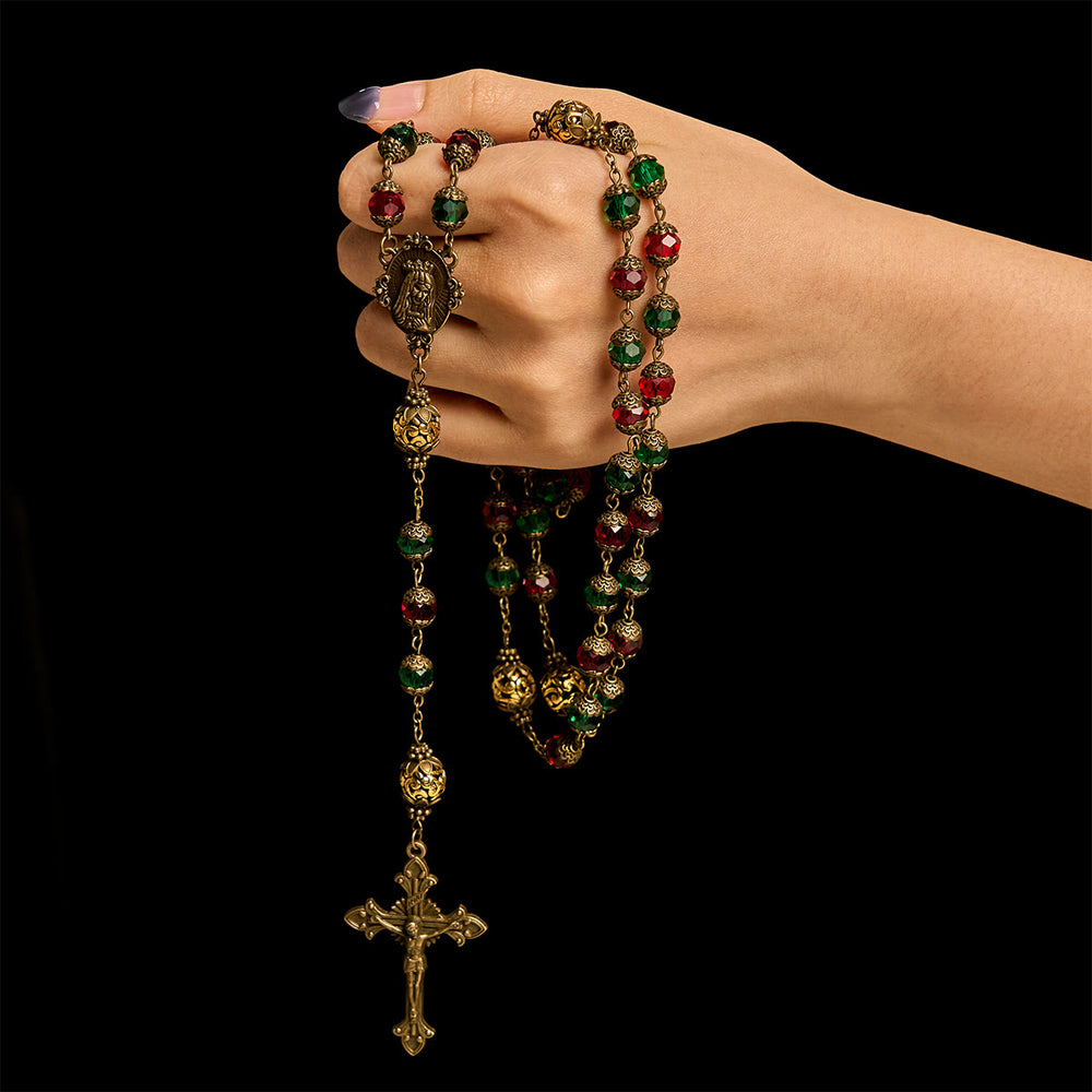 Christianartworkshop Joy of Christmas Red & Green Festive Beads Rosary with Virgin Mary - image 1