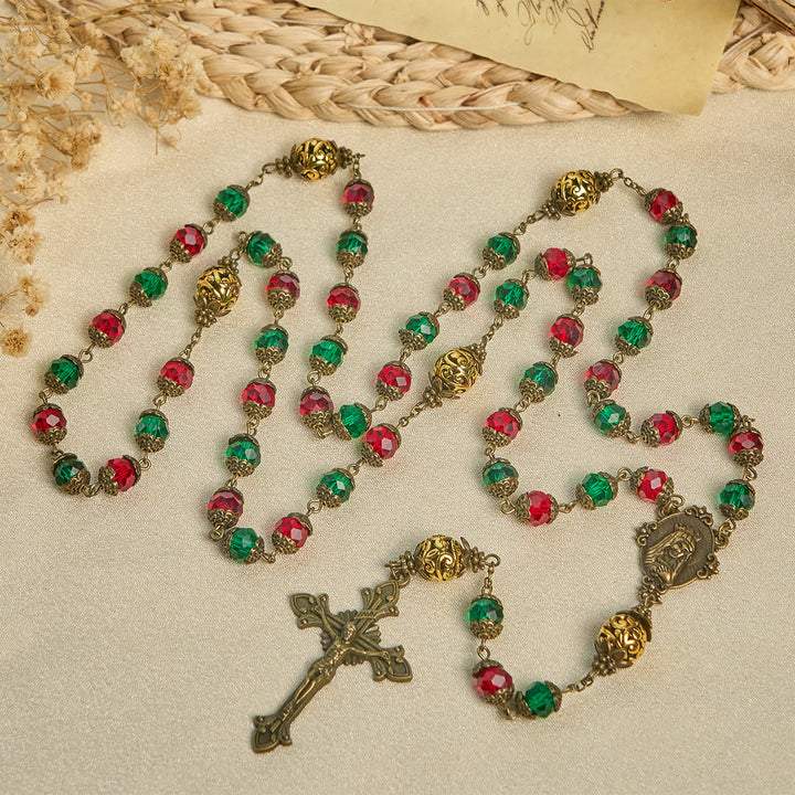 Christianartworkshop Joy of Christmas Red & Green Festive Beads Rosary with Virgin Mary - image 3