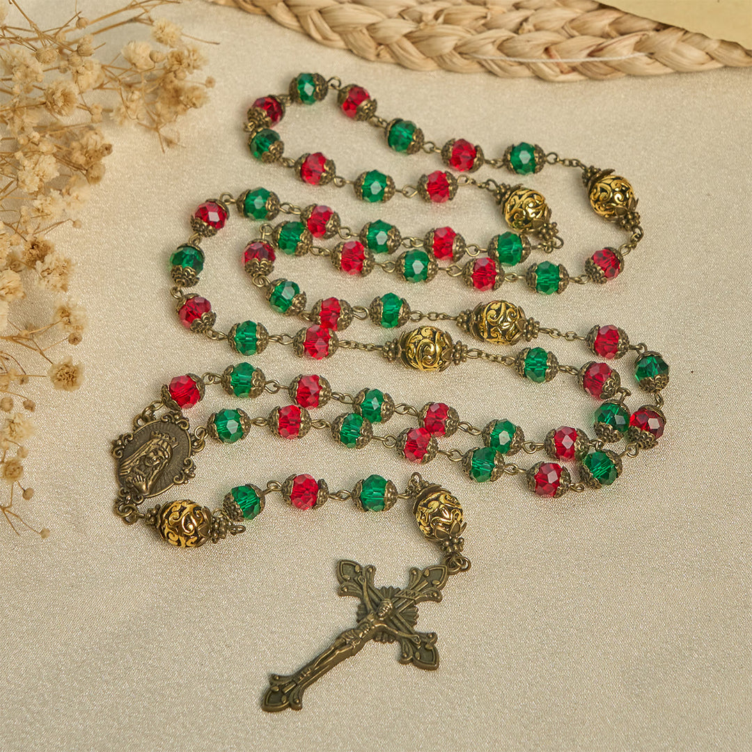 Christianartworkshop Joy of Christmas Red & Green Festive Beads Rosary with Virgin Mary - Christmas Rosary - image 0