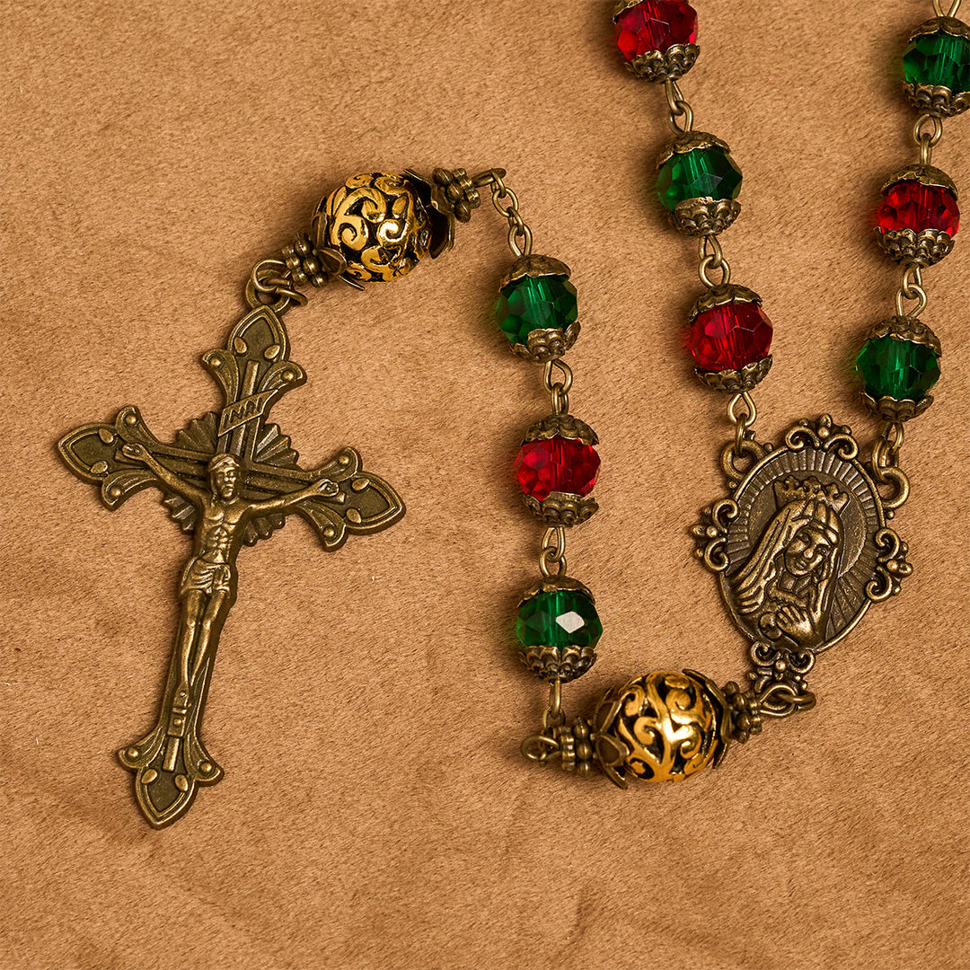 Christianartworkshop Joy of Christmas Red & Green Festive Beads Rosary with Virgin Mary - image 7