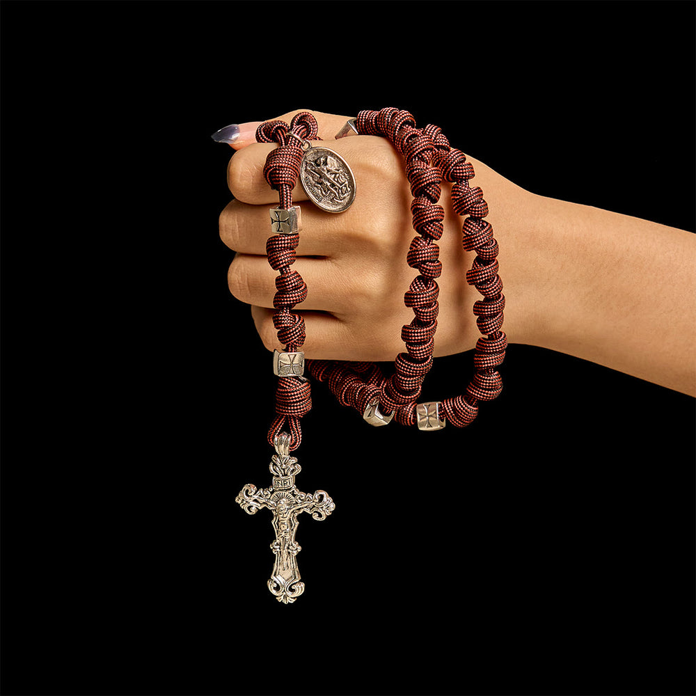 Warrior's Devotion Deep Red Paracord Rosary with St. George Medal: Power of Faith - image 1