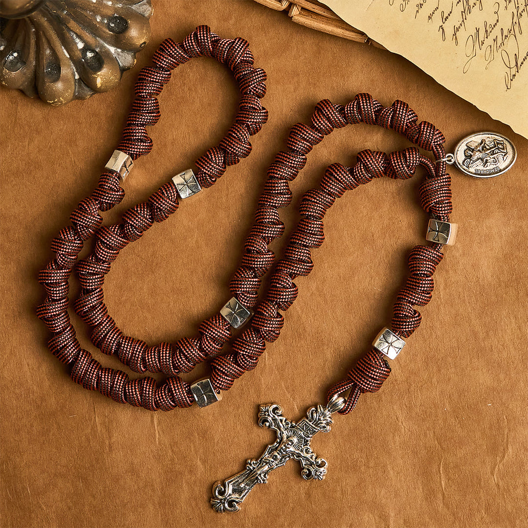 Warrior's Devotion Deep Red Paracord Rosary with St. George Medal: Power of Faith - St. George - image 0