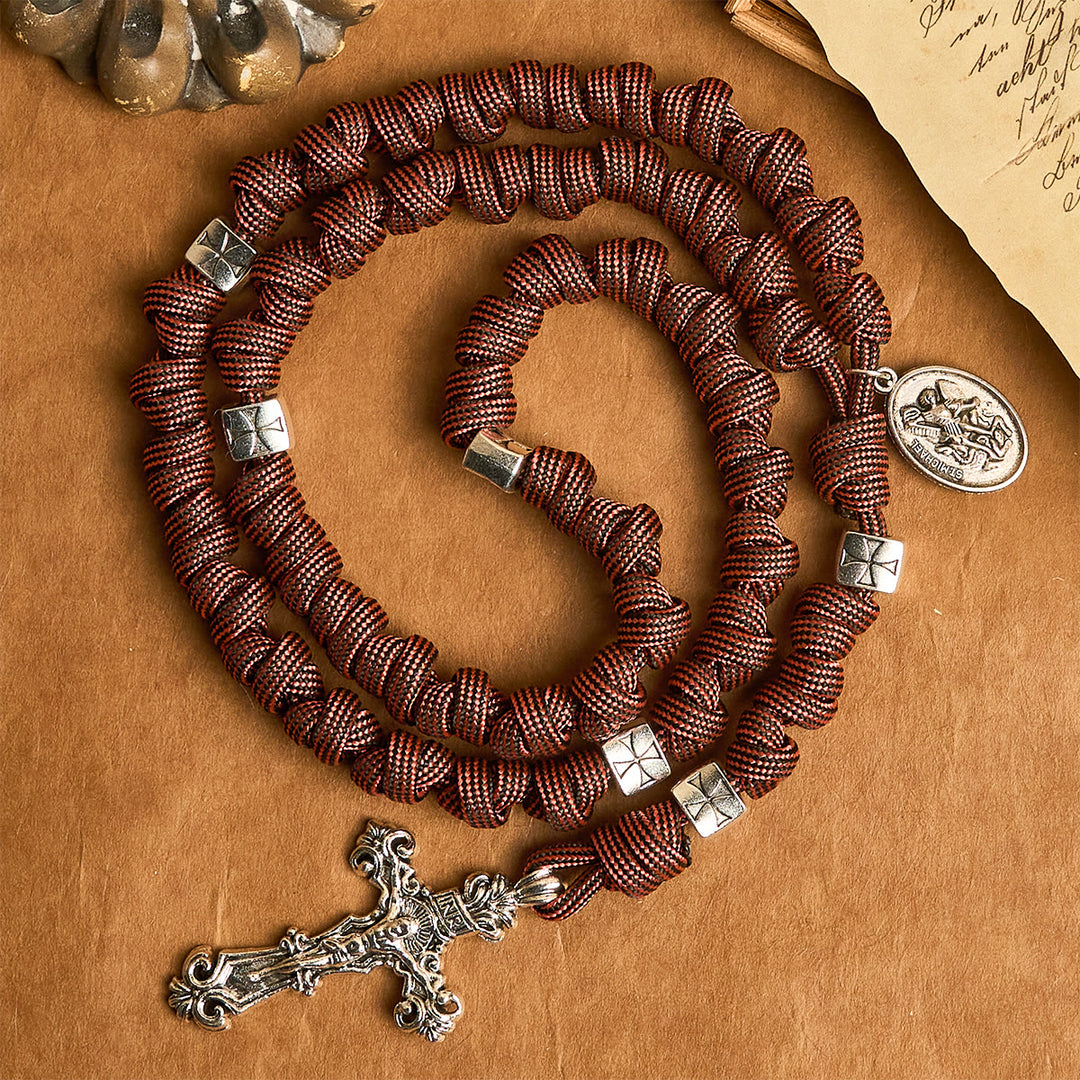Warrior's Devotion Deep Red Paracord Rosary with St. George Medal: Power of Faith - image 4