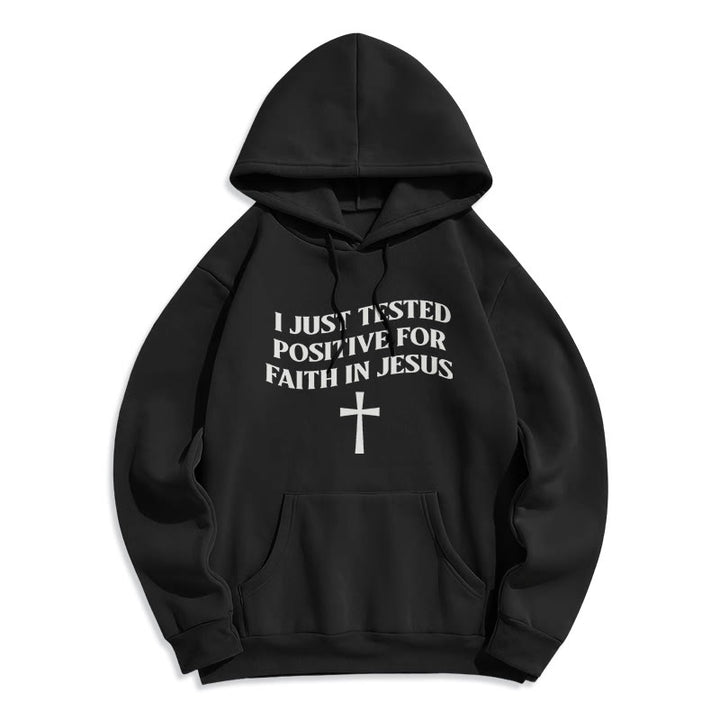 Christianartworkshop I Just Tested Positive For Faith In Jesus Cross Fleece Lined Polyester Hoodie - Black - 2XL - image 4