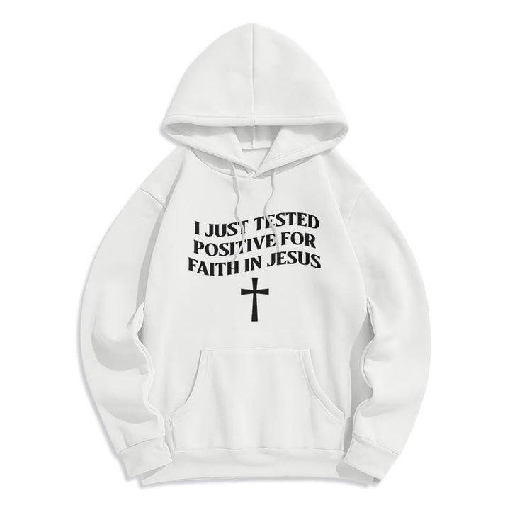 Christianartworkshop I Just Tested Positive For Faith In Jesus Cross Fleece Lined Polyester Hoodie - White - 2XL - image 2