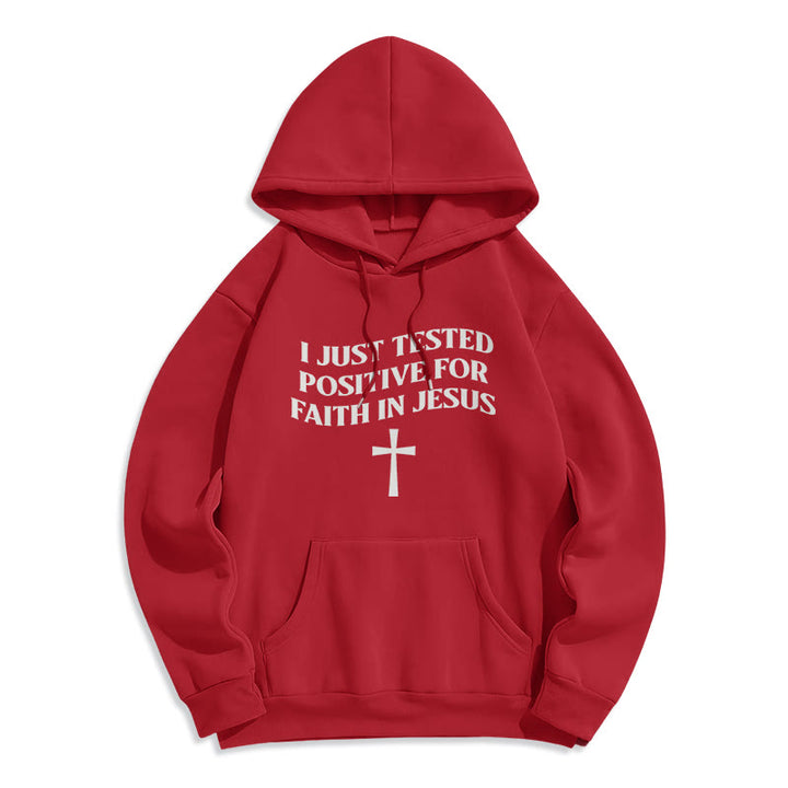 Christianartworkshop I Just Tested Positive For Faith In Jesus Cross Fleece Lined Polyester Hoodie - Red - 2XL - image 5