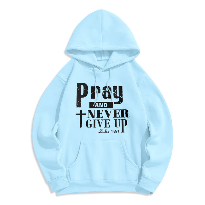 Christianartworkshop Cross & Scripture Pray And Never Give Up Fleece Lined Polyester Hoodie - Blue - 2XL - image 0