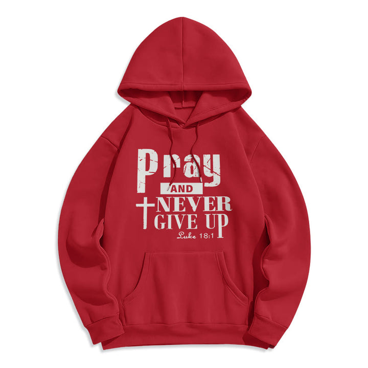 Christianartworkshop Cross & Scripture Pray And Never Give Up Fleece Lined Polyester Hoodie - Red - 2XL - image 6