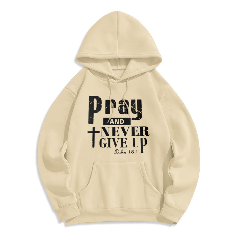 Christianartworkshop Cross & Scripture Pray And Never Give Up Fleece Lined Polyester Hoodie - Beige - 2XL - image 5