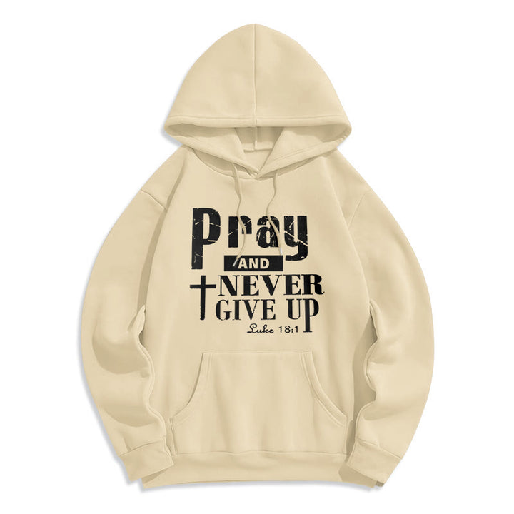 Christianartworkshop Cross & Scripture Pray And Never Give Up Fleece Lined Polyester Hoodie - Beige - 2XL - image 5
