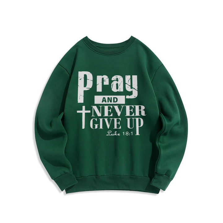 Christianartworkshop Cross & Scripture Pray And Never Give Up Fleece Lined Polyester Sweatshirt - Green - 2XL - image 6