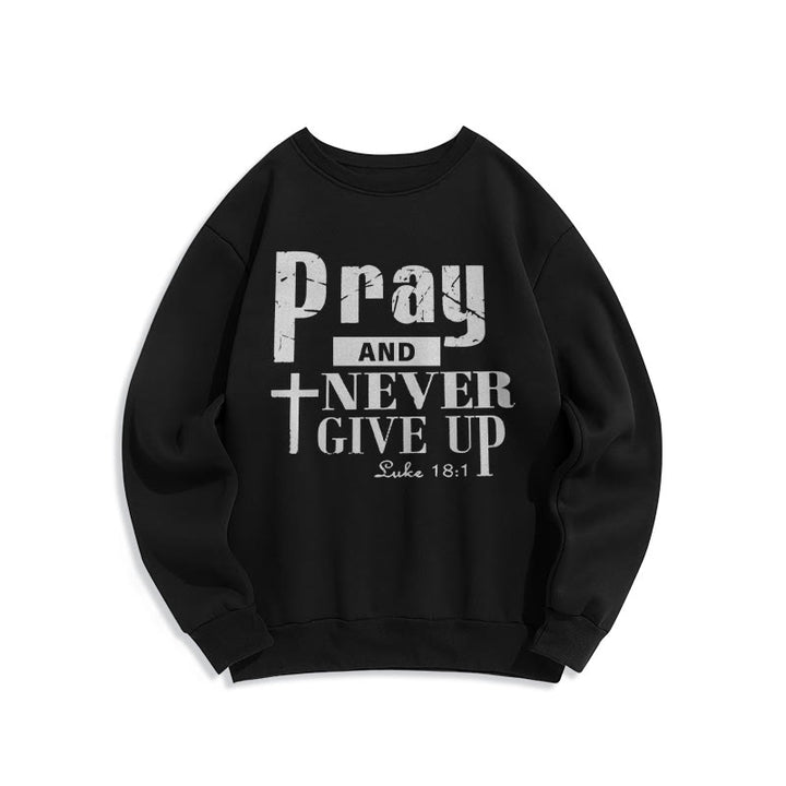 Christianartworkshop Cross & Scripture Pray And Never Give Up Fleece Lined Polyester Sweatshirt - Black - 2XL - image 4