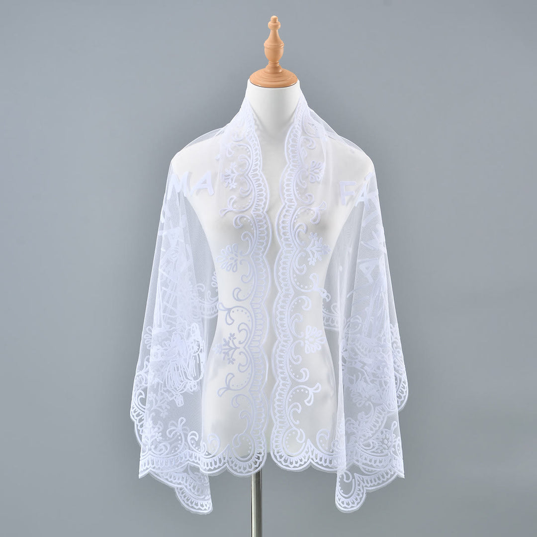 Christianartworkshop Tri-color Vintage Lace Chapel Veil with Fátima Apparition Motif - image 5