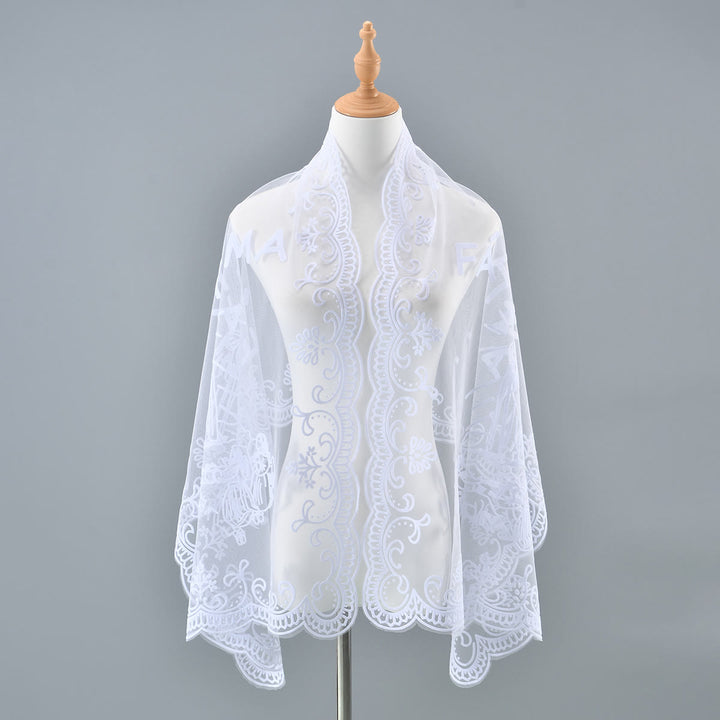 Christianartworkshop Tri-color Vintage Lace Chapel Veil with Fátima Apparition Motif - image 5