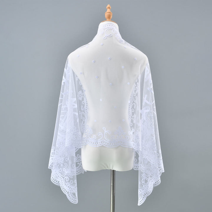 Christianartworkshop Tri-color Vintage Lace Chapel Veil with Fátima Apparition Motif - image 6