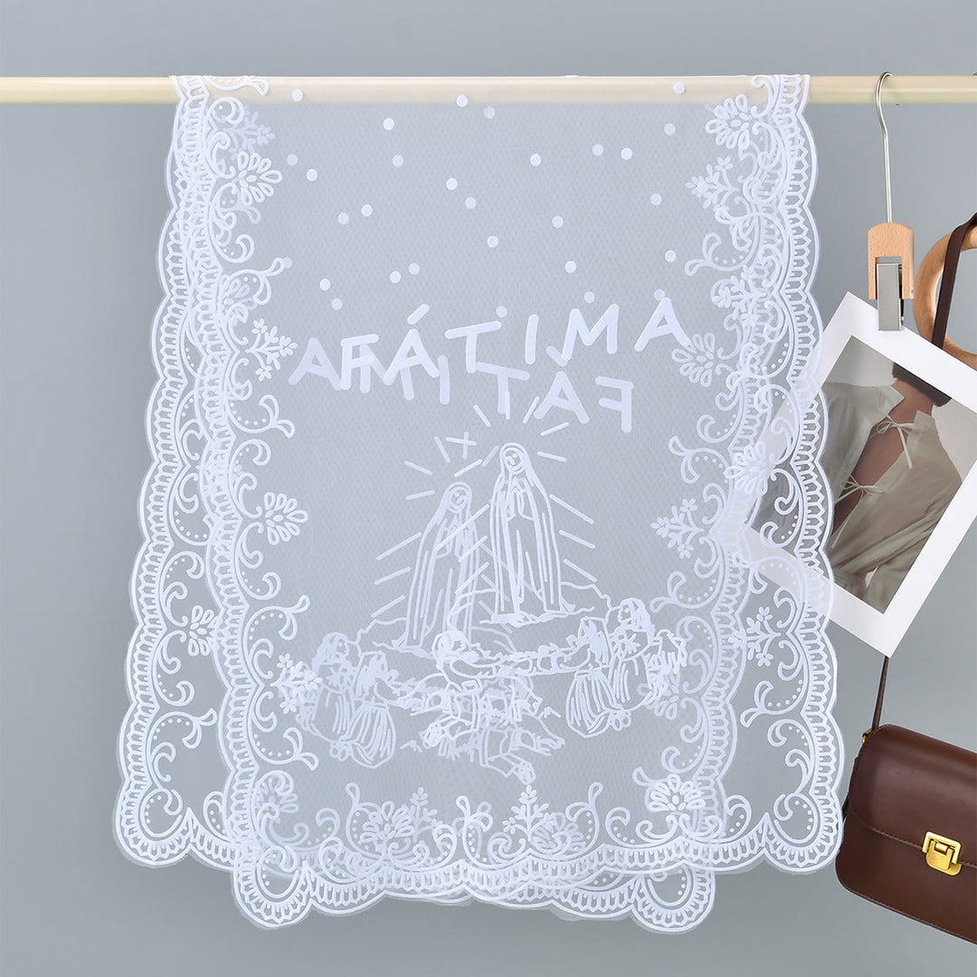 Christianartworkshop Tri-color Vintage Lace Chapel Veil with Fátima Apparition Motif - White - image 4