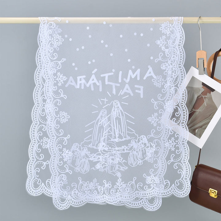 Christianartworkshop Tri-color Vintage Lace Chapel Veil with Fátima Apparition Motif - White - image 4