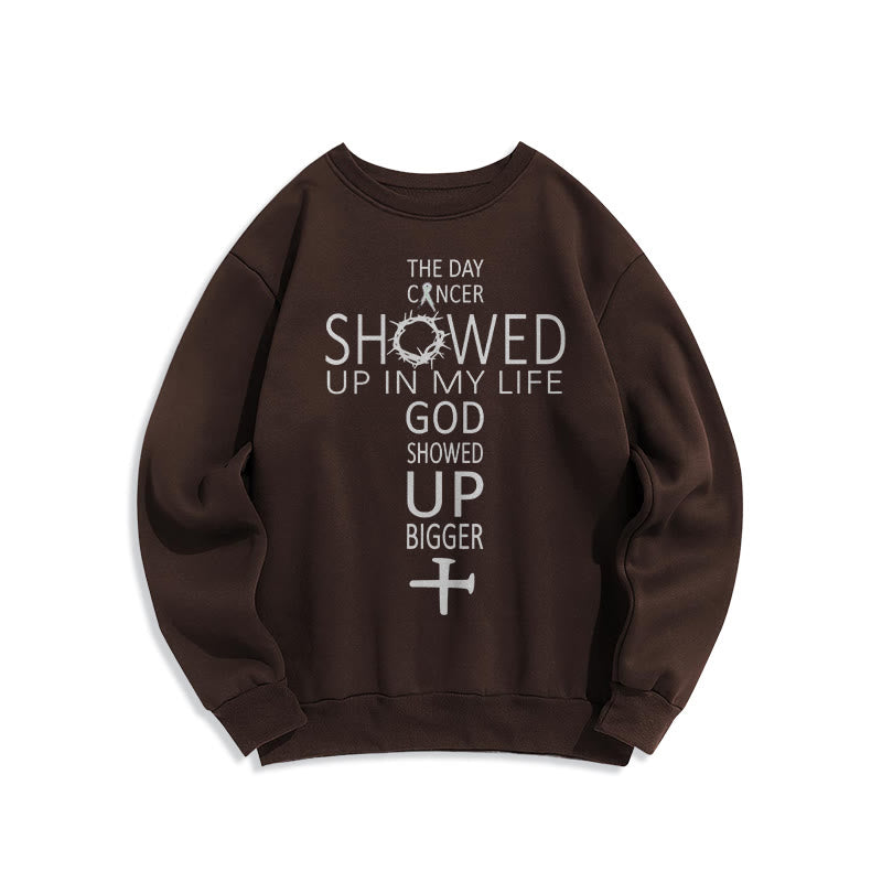 Christianartworkshop Faith - Driven God Showed Up Bigger Cancer Story Fleece Lined Polyester Sweatshirt - Brown - 2XL - image 3
