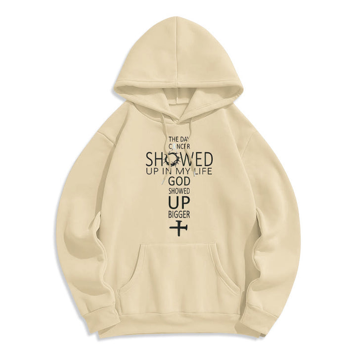 Christianartworkshop Faith - Driven God Showed Up Bigger Cancer Story Fleece Lined Polyester Hoodie - Beige - 2XL - image 5