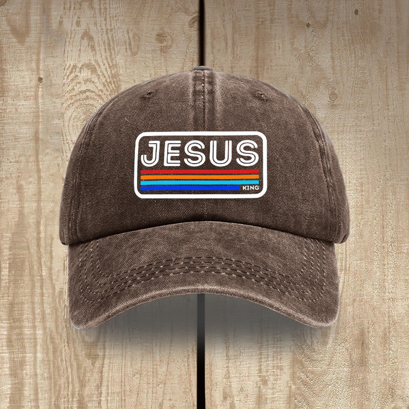 Christianartworkshop Urban Faith JESUS Graphic with Rainbow Unisex Distressed Washed Cotton Hat - Coffee - image 12