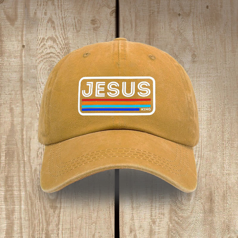 Christianartworkshop Urban Faith JESUS Graphic with Rainbow Unisex Distressed Washed Cotton Hat - Yellow - image 15